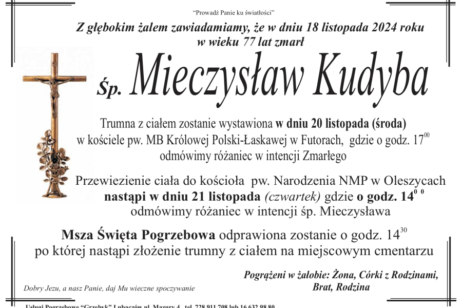 Zmarł Mieczysław Kudyba [77 lat]